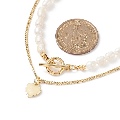 2 pcs 2 ensemble de collier de perles naturelles de style, bracelets empilables à breloque coeur en laiton pour femme