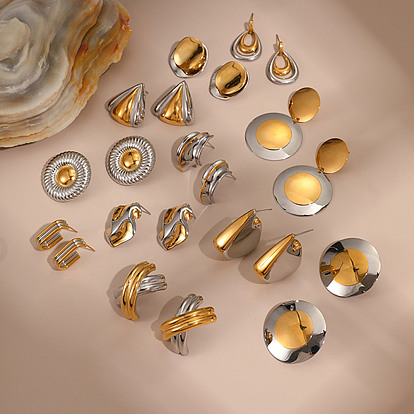 304 двухцветные серьги-гвоздики из нержавеющей стали, золотые и нержавеющая сталь цвет