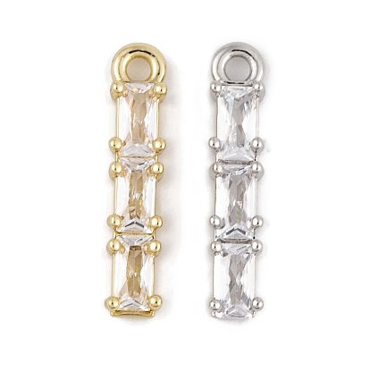 Brass Micro Pave Clear Cubic Zirconia Pendants, Cadmium Free & Nickel Free & Lead Free, Long-Lasting Plated, Rectangle Charms
