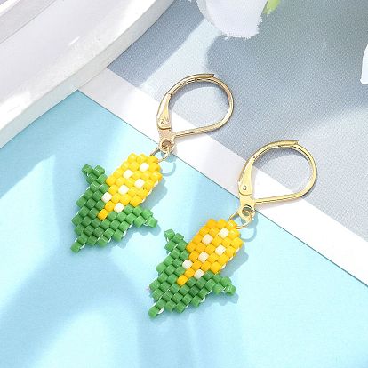 304 женские серьги с рычагом из нержавеющей стали, с подвесками из кукурузного стекла