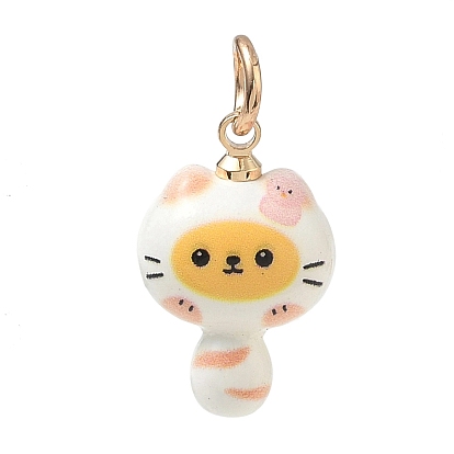Alloy Enamel Pendants, Cat Shape Charms, Golden