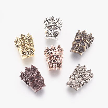 Tibetan Style Alloy Beads, Skull with Crown