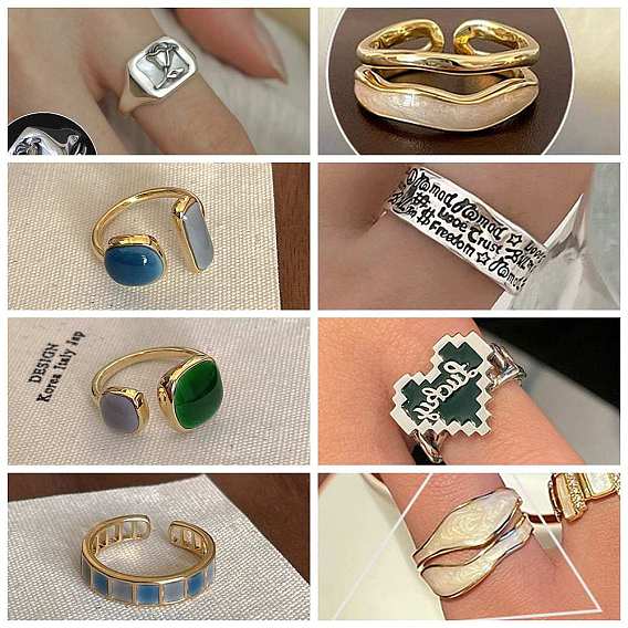 Enamel Open Cuff Ring, Brass Jewelry for Women
