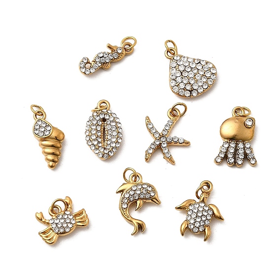 304 из нержавеющей стали горный хрусталь подвески, океан коллекция подвески, ионное покрытие (ip), реальный 18 k позолоченный, с целью перехода в кольце