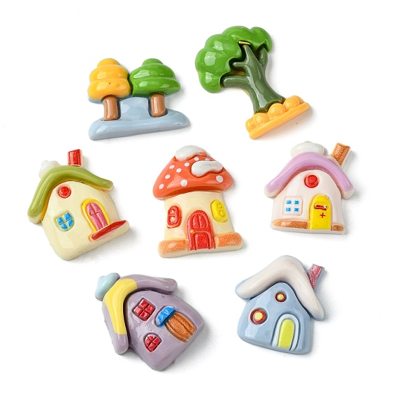 Непрозрачная смола декодирует кабошоны, дом и дерево, разнообразные