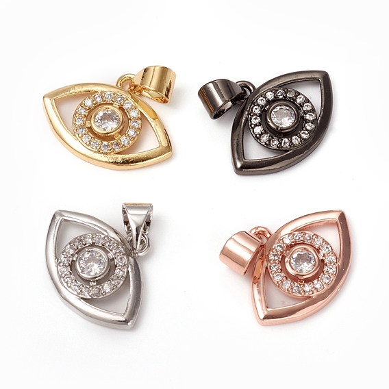 Brass Micro Pave Clear Cubic Zirconia Pendants, Long-Lasting Plated, Eye