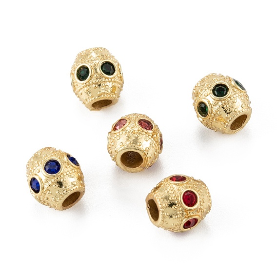 Brass Micro Pave Cubic Zirconia Beads, Column, Long-Lasting Plated, Real 18K Gold Plated