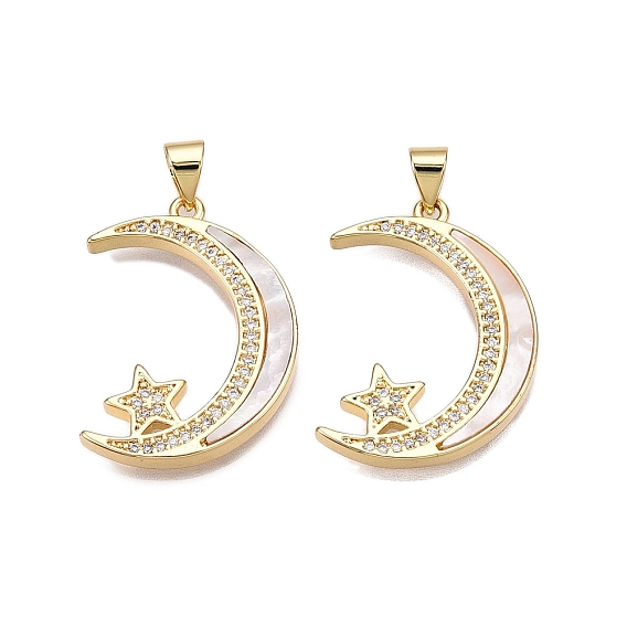 Латунные микропаве прозрачные подвески с фианитом, без кадмия и без свинца, с оболочкой, звездные и лунные чары