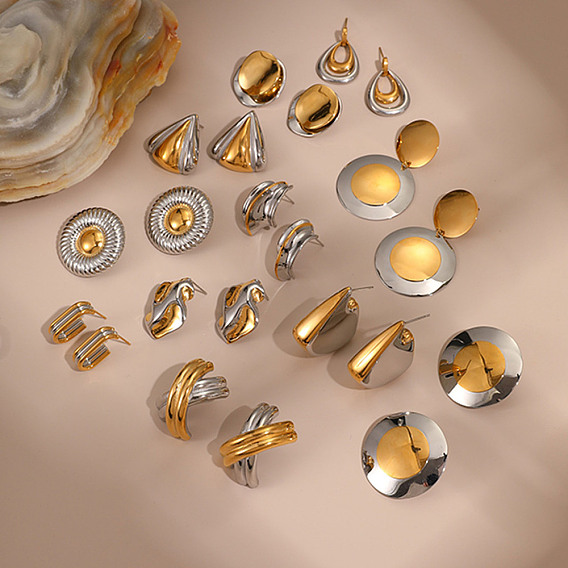 304 двухцветные серьги-гвоздики из нержавеющей стали, золотые и нержавеющая сталь цвет