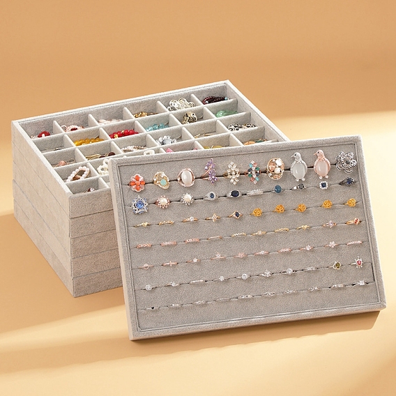 Бархатные подносы для ювелирных изделий, органайзер для ювелирных изделий держатель для кольца, серьги, ожерелья, браслета, хранения, прямоугольные