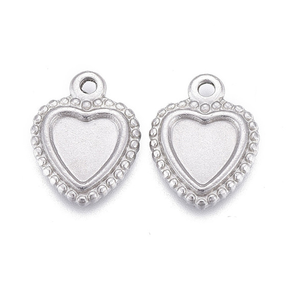 304 Stainless Steel Pendant Cabochon Settings, Plain Edge Bezel Cups, Heart