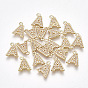 Brass Cubic Zirconia Charms, Letter, Clear, Real 18K Gold Plated