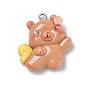 Opaque Resin Pendants, Animal with Wing & Flower Charm, with Platinum Iron Eye Pin