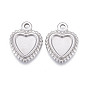 304 Stainless Steel Pendant Cabochon Settings, Plain Edge Bezel Cups, Heart