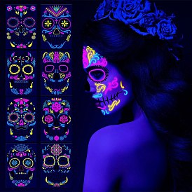 Heat Tranfer Luminous Printing Body Art Face Tattoo Sticker, Skull, for Halloween