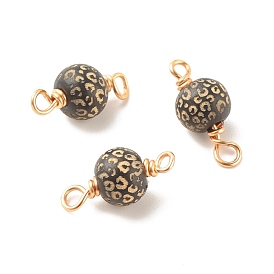 Laser Cut Wooden Connector Charms, with Golden Tone Copper Wire Loops, Round