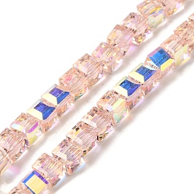 Transparent Glass Beads Strands, Faceted, AB Color, Square