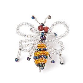 Handmade Glass Seed Beads Woven Pendants, with Jump Rings, Bee Charms