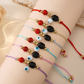 Богемные браслеты с подвеской в виде очков, символизирующих сглаз, регулируемые, Браслеты из плетеных бусин с синтетическим бирюзовым и латунным орнаментом для женщин и мужчин.