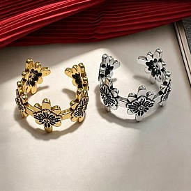 Anillos abiertos de latón para mujer, flor