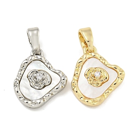 Brass with Clear Cubic Zirconia with Sea Shell Charms, Flower