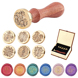 8Pcs 8 Style Pear Wood Handle, with Brass Wax Seal Stamp Head, for Wax Seal Stamp, Wedding Invitations Making