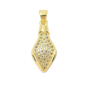 Rack Plating Brass Micro Pave Cubic Zirconia Pendants, Long-Lasting Plated, Lead Free & Cadmium Free, Snake