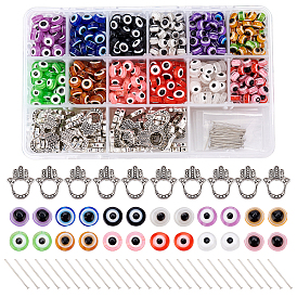 Nbeads 820Pcs DIY Evil Eye Themed Pendant Making Kits, Including Resin Beads, Hand of Miriam Alloy Bead Frames, Brass Flat Head Pins