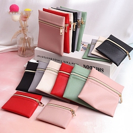 Rectangle/Square PU Leather Jewelry Gift Zipper Bags, Gift Jewelry Packaging Bags for Earrings Rings Bracelets