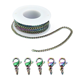 Набор для изготовления ожерелья-цепочки цвета радуги своими руками, включая ионное покрытие (ip) 304 бордюрные цепи из нержавеющей стали и застежки-лобстеры