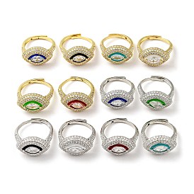 Регулируемое кольцо с прозрачным кубическим цирконием и конским глазом с эмалью, украшения из латуни для женщин