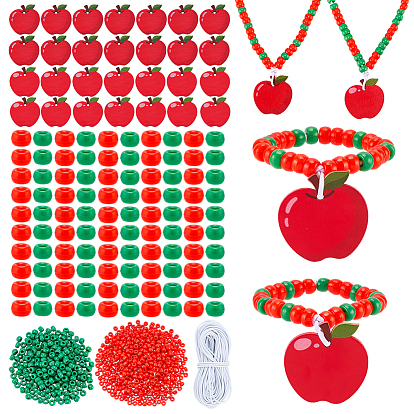 DIY Bracelet Making Kits, including Apple Wood Craft Supplies, Opaque Plastic Beads, Polyester Elastic Cord