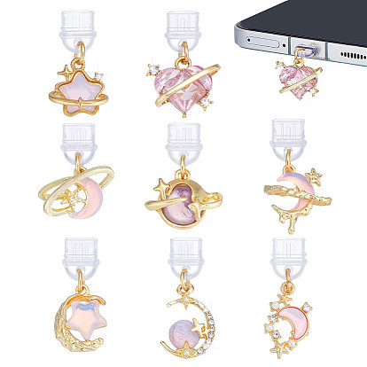 8шт 8 стили ПВХ мобильные пылезащитные заглушки, с подвесками сплава cmолы, луна / звезда / планета, золотые