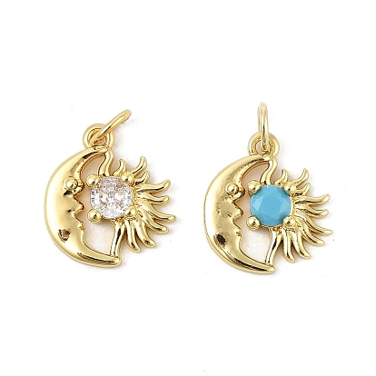 Латунные микро проложить кубического циркония подвески, луна с солнцем, стойки покрытие, долговечный, без свинца и без кадмия, реальный 18 k позолоченный, с целью перехода в кольце
