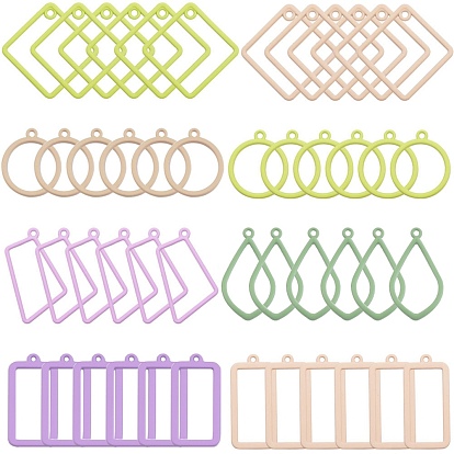 Spray Painted Alloy Open Back Bezel Pendants, For DIY UV Resin, Epoxy Resin, Pressed Flower Jewelry, Ring & Tetragonum & Rectangle & Rhombus & Drop
