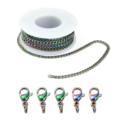 DIY Rainbow Color Chain Necklace Making Kit, Including Ion Plating(IP) 304 Stainless Steel Curb Chains & Lobster Claw Clasps