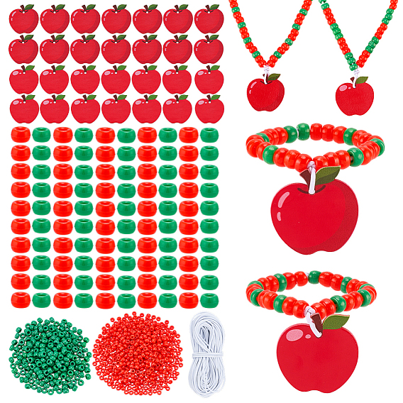 DIY Bracelet Making Kits, including Apple Wood Craft Supplies, Opaque Plastic Beads, Polyester Elastic Cord