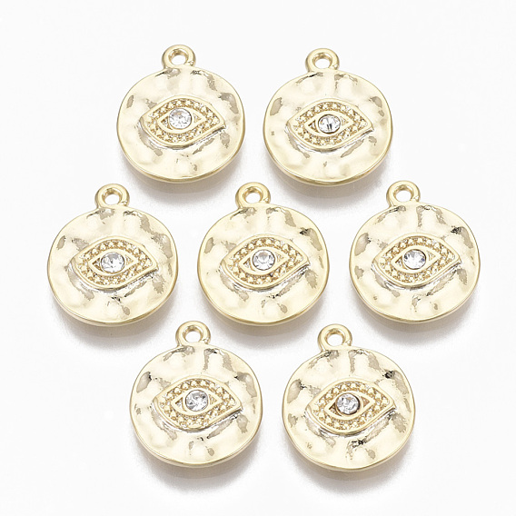 Подвески из сплава , с кристально горный хрусталь, без кадмия, без никеля и без свинца, чеканный, плоские круглые с глаз