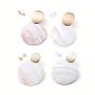 Natural Freshwater Shell Dangle Stud Earring Sets, with Brass Ear Stud Findings, Brass & Plastic Ear Nuts, Flat Round
