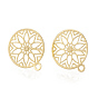 Brass Stud Earring Findings, with Loop, Flat Round with Flower, Nickel Free