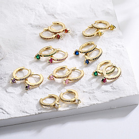 Geometric Heart Earrings with Zirconia Stones, 18K Gold Plated for Women's Luxury Fashion Jewelry