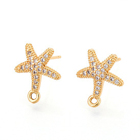 Латунные серьги-гвоздики из циркония, морская звезда, без никеля , долговечный, реальный 18 k позолоченный