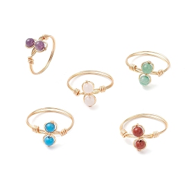 Кольца из натурального драгоценного камня, с экологически чистой медной проволокой