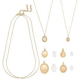 DIY Necklace Makings, Ion Plating(IP) 304 Stainless Steel Cable Chain Necklace, 304 Stainless Steel Pendant Cabochon Settings, Transparent Glass Cabochons