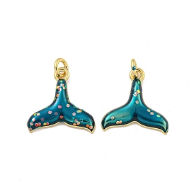 Rack Plated Brass Enamel Charms, with Jump Ring, Lead Free & Cadmium Free, Long-Lasting Plated, Fish Tail Charm, Real 18K Gold Plated