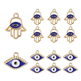 20 pcs 2 pendentifs en alliage plaqué or clair de style, avec l'émail, main hamsa/main de miriam avec mauvais œil et mauvais œil