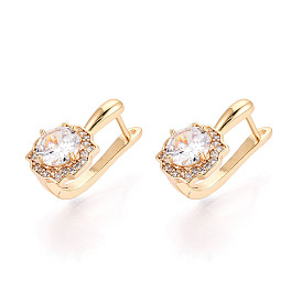 Серьги-кольца в форме цветка с микропаве из прозрачных кубических цирконий из латуни