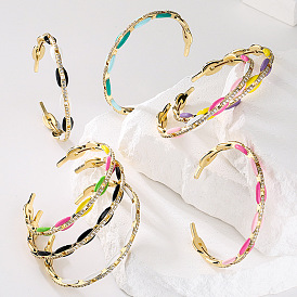 18K Gold Plated Colorful Oil Dripping Zircon Pig Nose Open Bracelet - Women's Style