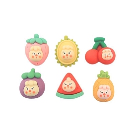 Opaque Resin Cabochons, Pineapple/Durian/Peach/Watermelon/Cherry/Mangosteen Pattern, Fruit