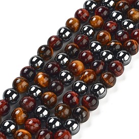 Cuentas de hematites sintético y hierro de tigre natural hebras y calentadas, rondo